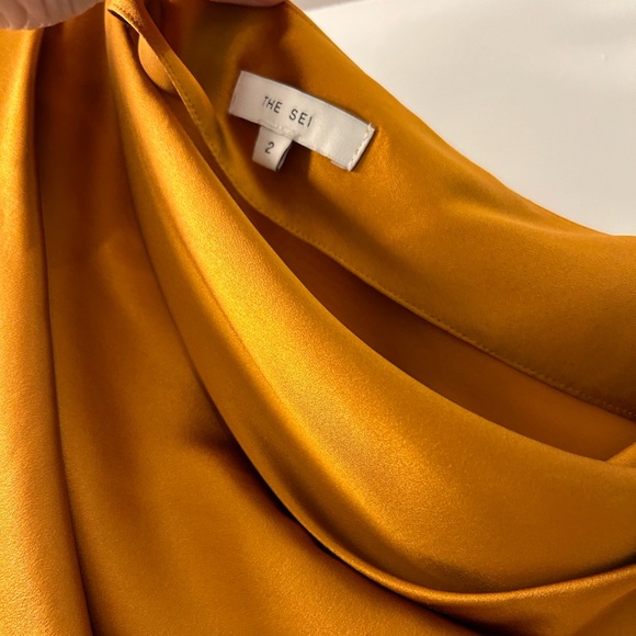 The SEI. draped one shoulder silk top. Burnt orange color. Brand new, never worn - Picture 7 of 8